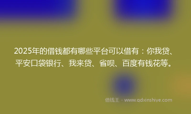 2025年的借钱都有哪些平台可以借有：你我贷、平安口袋银行、我来贷、省呗、百度有钱花等。