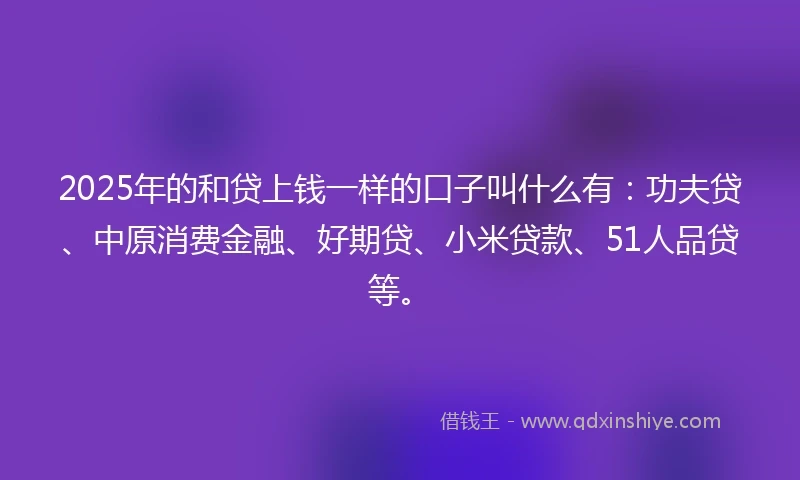 2025年的和贷上钱一样的口子叫什么有：功夫贷、中原消费金融、好期贷、小米贷款、51人品贷等。
