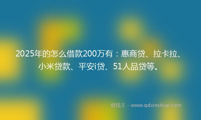 2025年的怎么借款200万有：惠商贷、拉卡拉、小米贷款、平安i贷、51人品贷等。