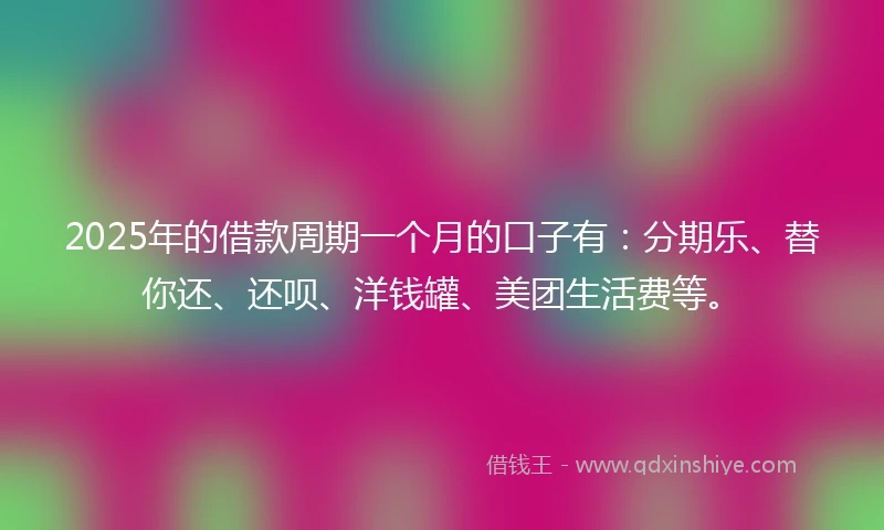 2025年的借款周期一个月的口子有：分期乐、替你还、还呗、洋钱罐、美团生活费等。