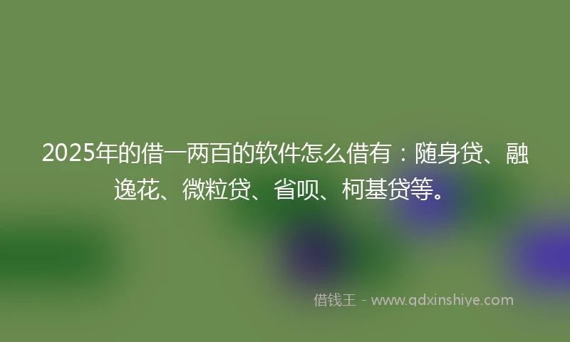 2025年的借一两百的软件怎么借有：随身贷、融逸花、微粒贷、省呗、柯基贷等。