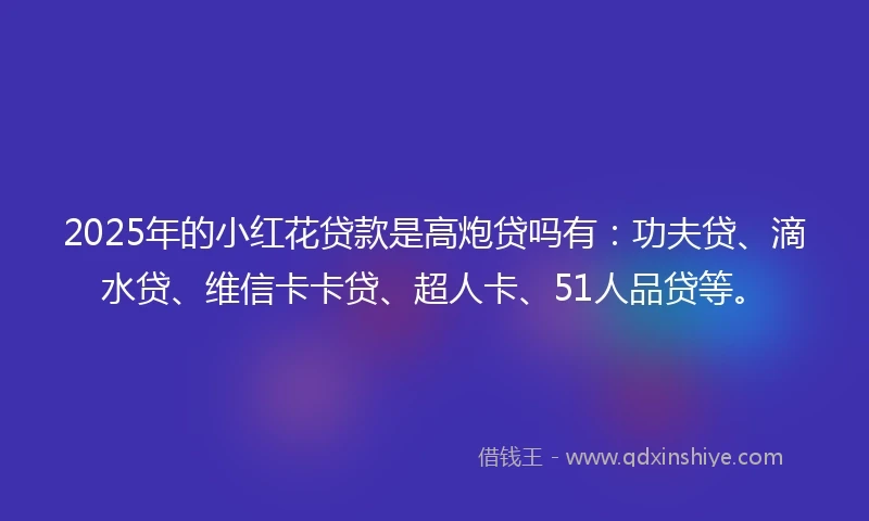 2025年的小红花贷款是高炮贷吗有：功夫贷、滴水贷、维信卡卡贷、超人卡、51人品贷等。