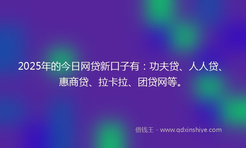 2025年的今日网贷新口子有：功夫贷、人人贷、惠商贷、拉卡拉、团贷网等。