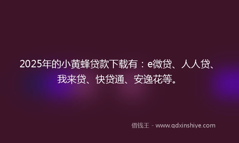 2025年的小黄蜂贷款下载有：e微贷、人人贷、我来贷、快贷通、安逸花等。