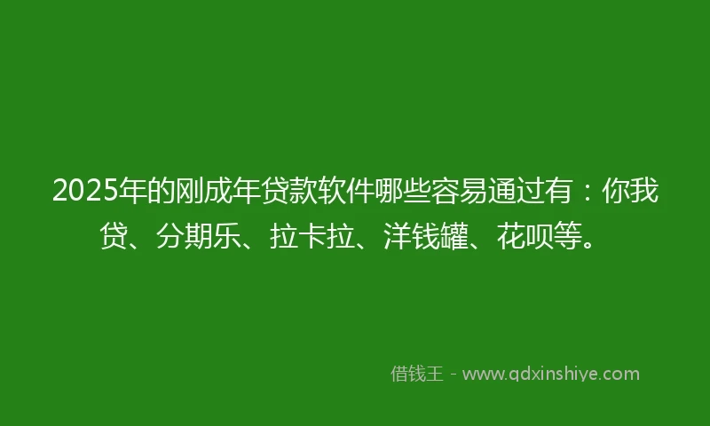 2025年的刚成年贷款软件哪些容易通过有：你我贷、分期乐、拉卡拉、洋钱罐、花呗等。