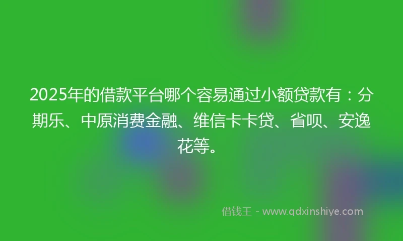 2025年的借款平台哪个容易通过小额贷款有：分期乐、中原消费金融、维信卡卡贷、省呗、安逸花等。