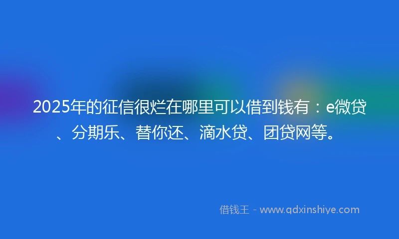 2025年的征信很烂在哪里可以借到钱有：e微贷、分期乐、替你还、滴水贷、团贷网等。