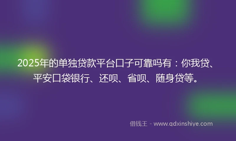 2025年的单独贷款平台口子可靠吗有：你我贷、平安口袋银行、还呗、省呗、随身贷等。