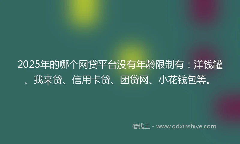 2025年的哪个网贷平台没有年龄限制有：洋钱罐、我来贷、信用卡贷、团贷网、小花钱包等。