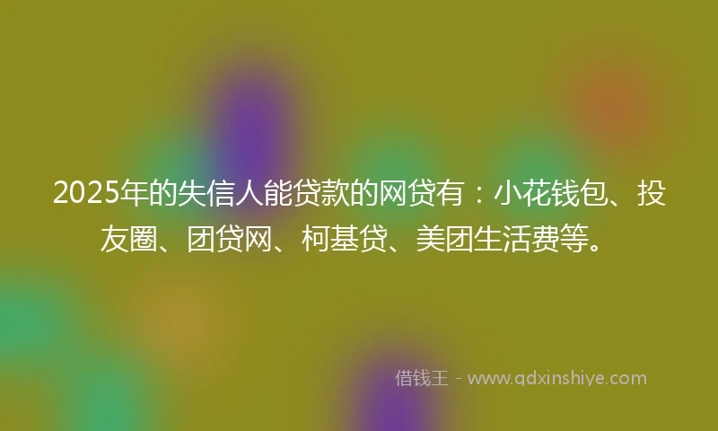 2025年的失信人能贷款的网贷有：小花钱包、投友圈、团贷网、柯基贷、美团生活费等。