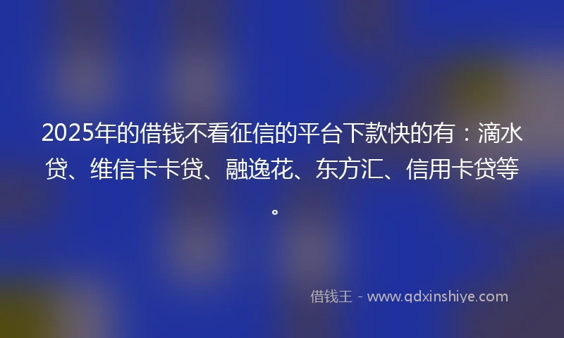 2025年的借钱不看征信的平台下款快的有：滴水贷、维信卡卡贷、融逸花、东方汇、信用卡贷等。
