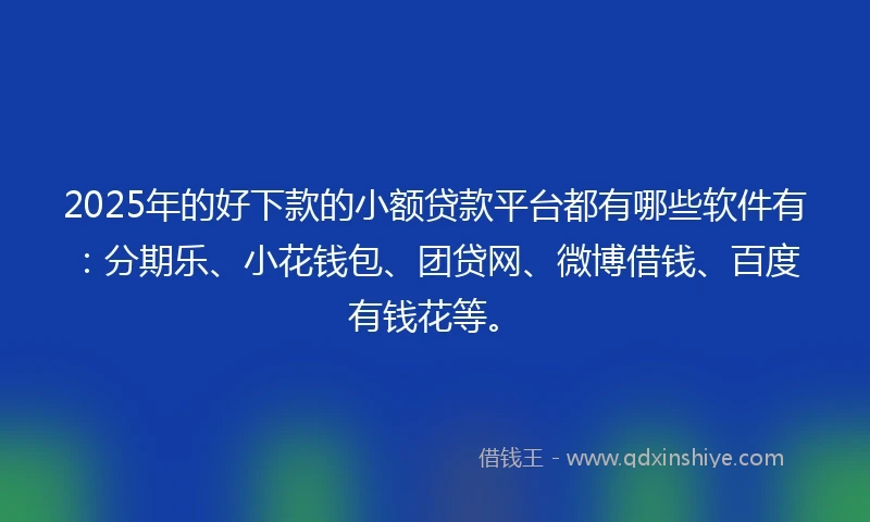 2025年的好下款的小额贷款平台都有哪些软件有：分期乐、小花钱包、团贷网、微博借钱、百度有钱花等。