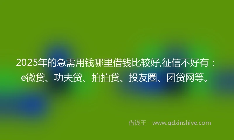 2025年的急需用钱哪里借钱比较好,征信不好有：e微贷、功夫贷、拍拍贷、投友圈、团贷网等。
