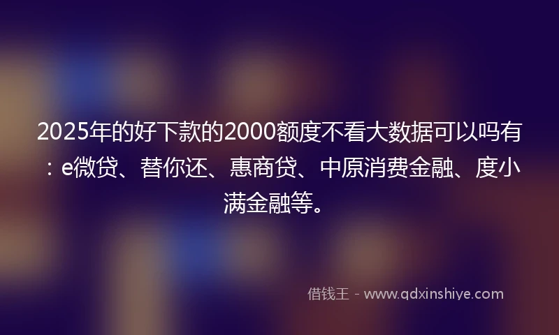 2025年的好下款的2000额度不看大数据可以吗有：e微贷、替你还、惠商贷、中原消费金融、度小满金融等。
