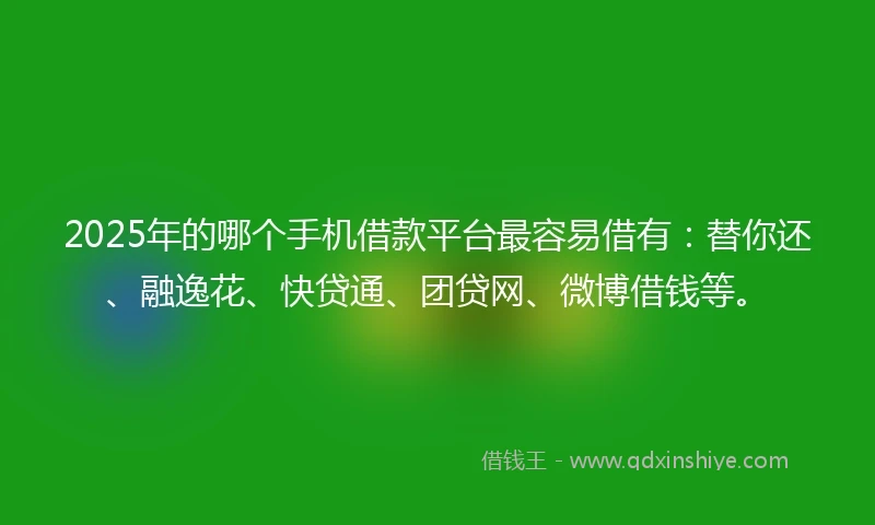 2025年的哪个手机借款平台最容易借有：替你还、融逸花、快贷通、团贷网、微博借钱等。