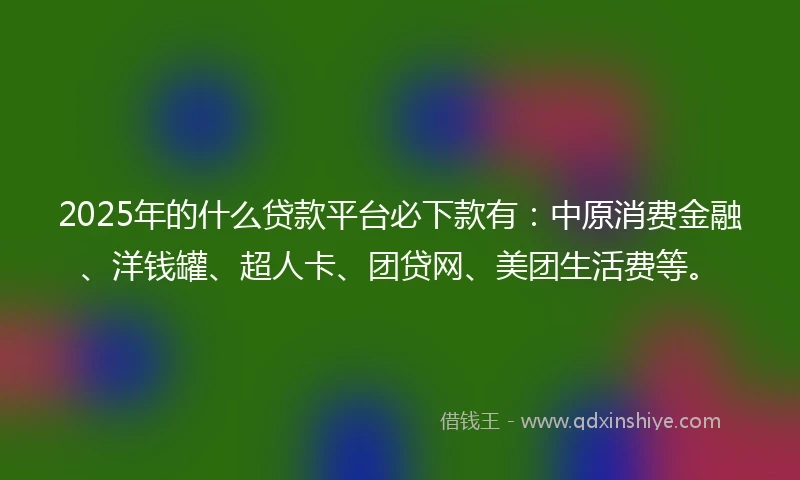 2025年的什么贷款平台必下款有：中原消费金融、洋钱罐、超人卡、团贷网、美团生活费等。