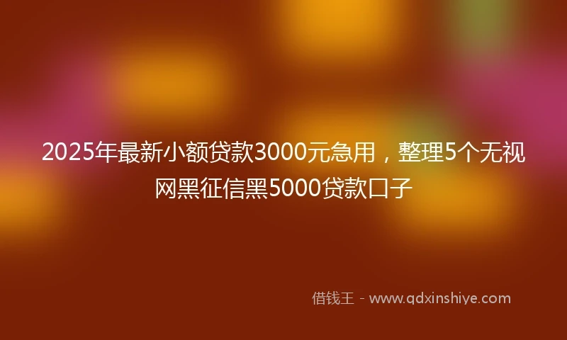 2025年最新小额贷款3000元急用，整理5个无视网黑征信黑5000贷款口子