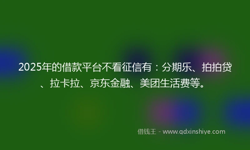 2025年的借款平台不看征信有：分期乐、拍拍贷、拉卡拉、京东金融、美团生活费等。