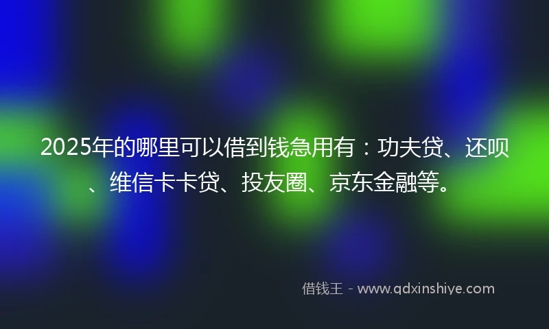 2025年的哪里可以借到钱急用有：功夫贷、还呗、维信卡卡贷、投友圈、京东金融等。