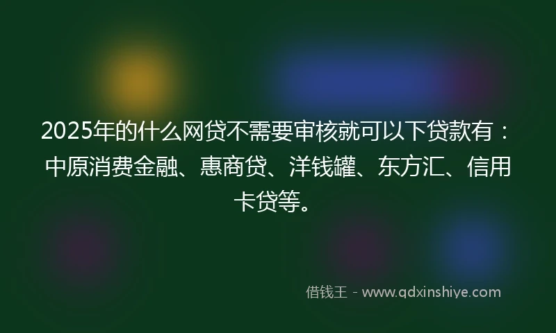 2025年的什么网贷不需要审核就可以下贷款有：中原消费金融、惠商贷、洋钱罐、东方汇、信用卡贷等。