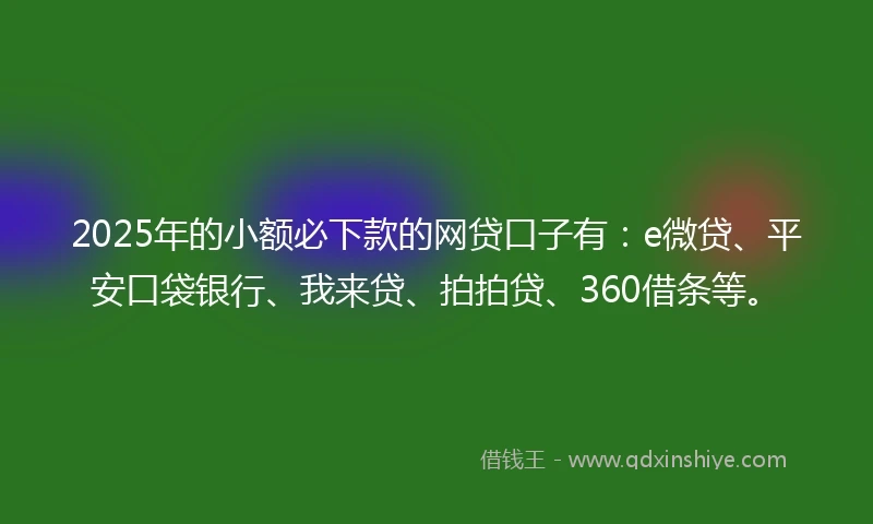 2025年的小额必下款的网贷口子有：e微贷、平安口袋银行、我来贷、拍拍贷、360借条等。