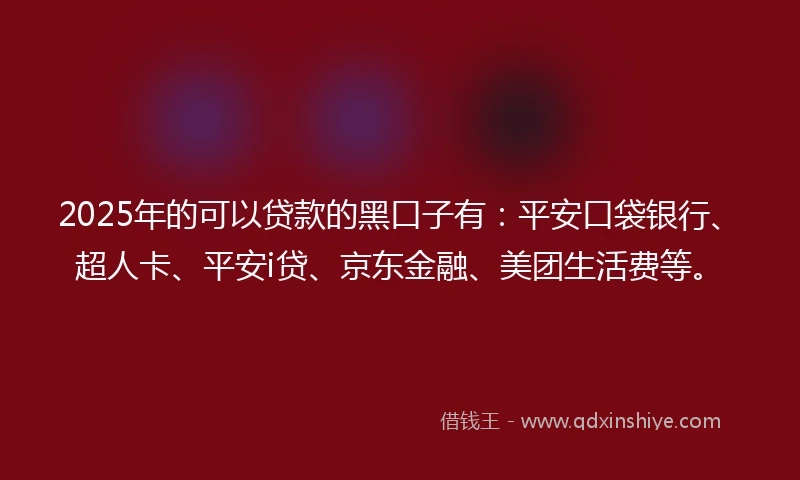 2025年的可以贷款的黑口子有：平安口袋银行、超人卡、平安i贷、京东金融、美团生活费等。