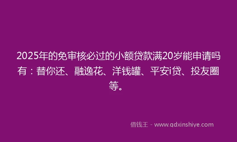 2025年的免审核必过的小额贷款满20岁能申请吗有：替你还、融逸花、洋钱罐、平安i贷、投友圈等。