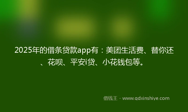 2025年的借条贷款app有：美团生活费、替你还、花呗、平安i贷、小花钱包等。