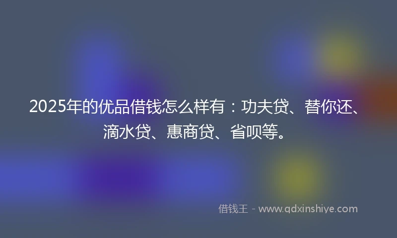 2025年的优品借钱怎么样有：功夫贷、替你还、滴水贷、惠商贷、省呗等。