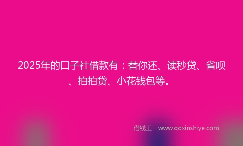 2025年的口子社借款有：替你还、读秒贷、省呗、拍拍贷、小花钱包等。