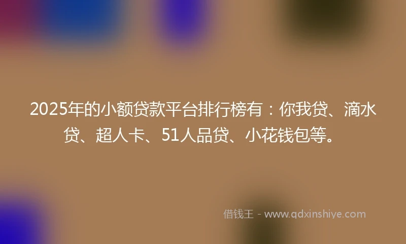 2025年的小额贷款平台排行榜有：你我贷、滴水贷、超人卡、51人品贷、小花钱包等。