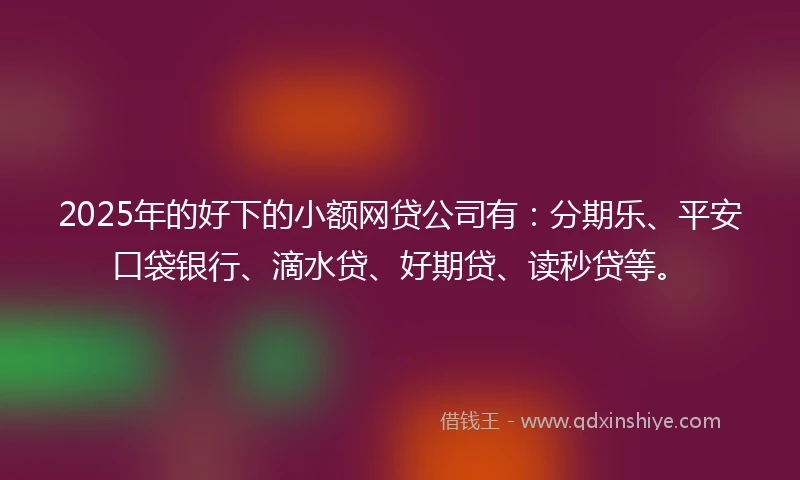 2025年的好下的小额网贷公司有：分期乐、平安口袋银行、滴水贷、好期贷、读秒贷等。