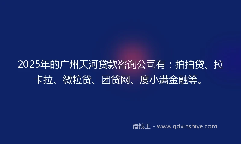 2025年的广州天河贷款咨询公司有：拍拍贷、拉卡拉、微粒贷、团贷网、度小满金融等。