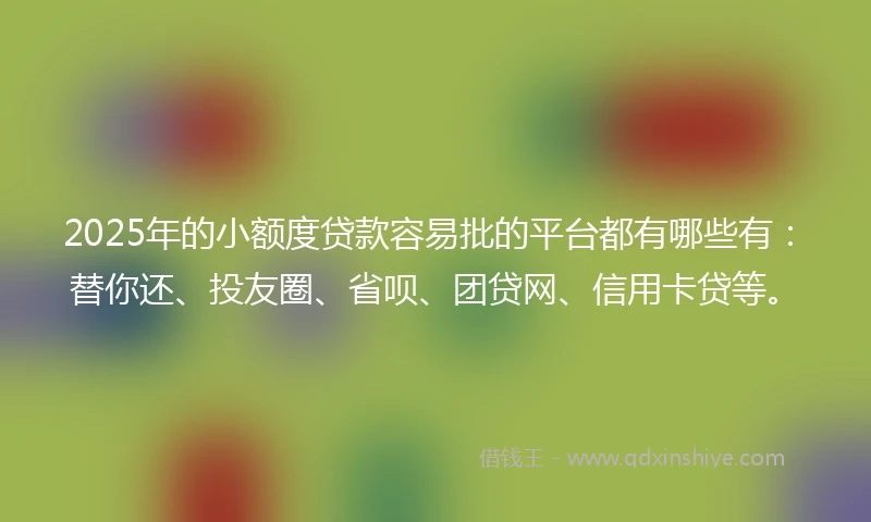 2025年的小额度贷款容易批的平台都有哪些有：替你还、投友圈、省呗、团贷网、信用卡贷等。