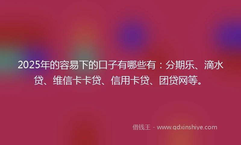 2025年的容易下的口子有哪些有：分期乐、滴水贷、维信卡卡贷、信用卡贷、团贷网等。