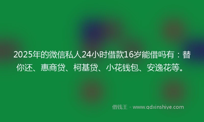 2025年的微信私人24小时借款16岁能借吗有：替你还、惠商贷、柯基贷、小花钱包、安逸花等。