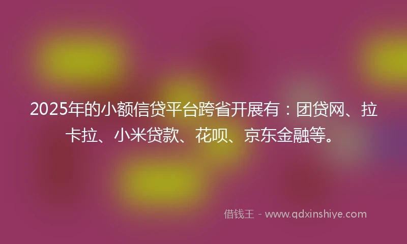 2025年的小额信贷平台跨省开展有：团贷网、拉卡拉、小米贷款、花呗、京东金融等。