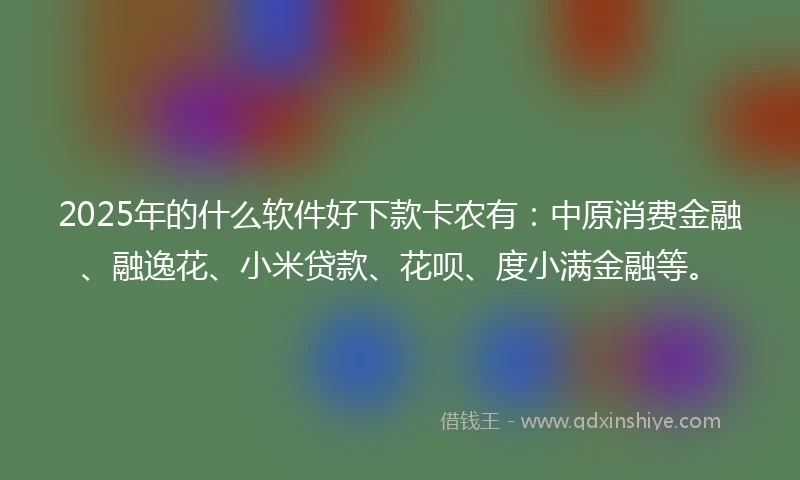 2025年的什么软件好下款卡农有：中原消费金融、融逸花、小米贷款、花呗、度小满金融等。
