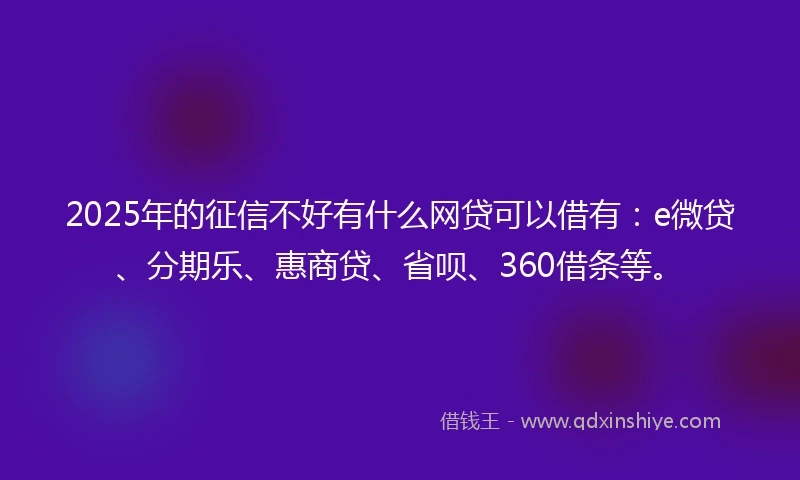 2025年的征信不好有什么网贷可以借有：e微贷、分期乐、惠商贷、省呗、360借条等。