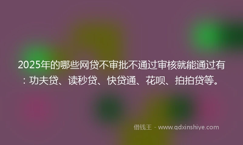 2025年的哪些网贷不审批不通过审核就能通过有：功夫贷、读秒贷、快贷通、花呗、拍拍贷等。