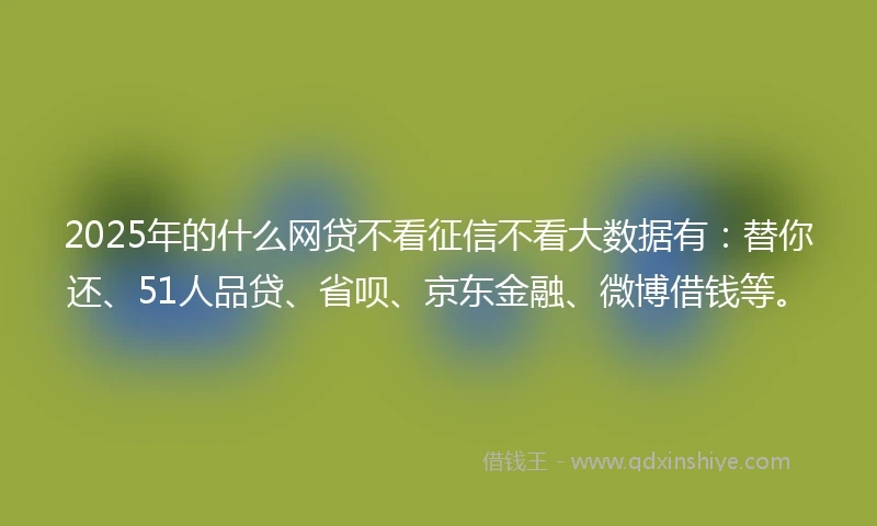 2025年的什么网贷不看征信不看大数据有：替你还、51人品贷、省呗、京东金融、微博借钱等。