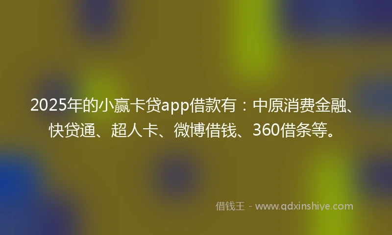 2025年的小赢卡贷app借款有：中原消费金融、快贷通、超人卡、微博借钱、360借条等。
