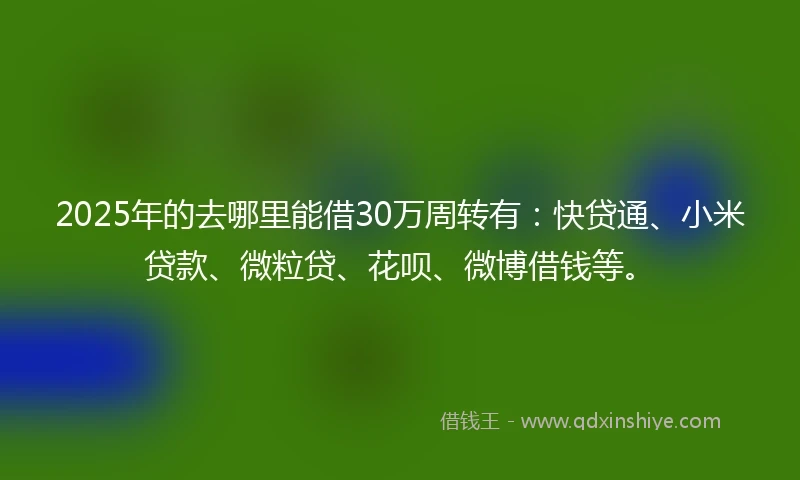 2025年的去哪里能借30万周转有：快贷通、小米贷款、微粒贷、花呗、微博借钱等。