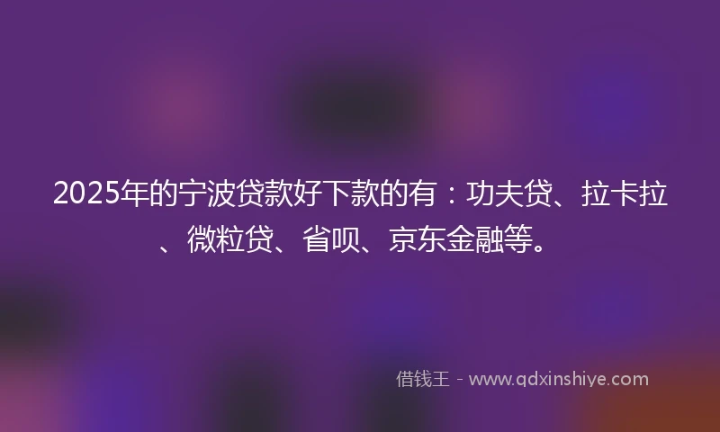 2025年的宁波贷款好下款的有：功夫贷、拉卡拉、微粒贷、省呗、京东金融等。