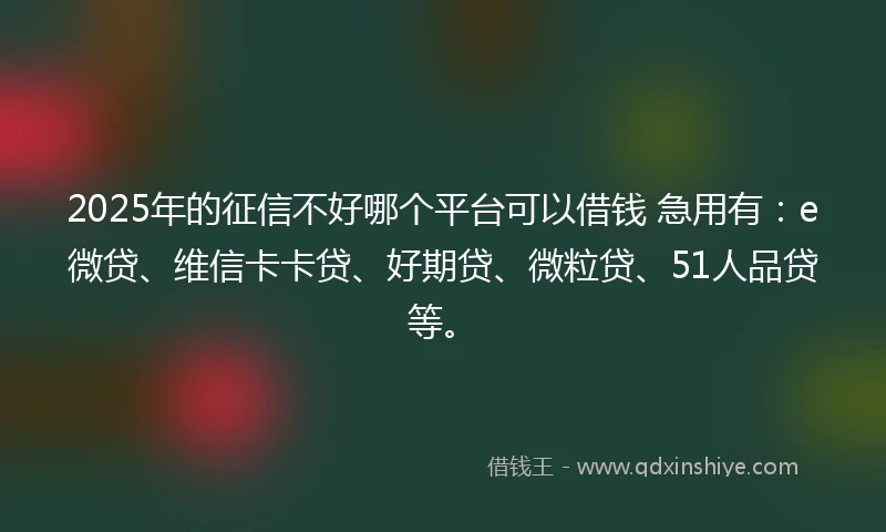 2025年的征信不好哪个平台可以借钱 急用有：e微贷、维信卡卡贷、好期贷、微粒贷、51人品贷等。