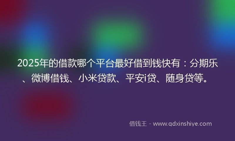 2025年的借款哪个平台最好借到钱快有：分期乐、微博借钱、小米贷款、平安i贷、随身贷等。