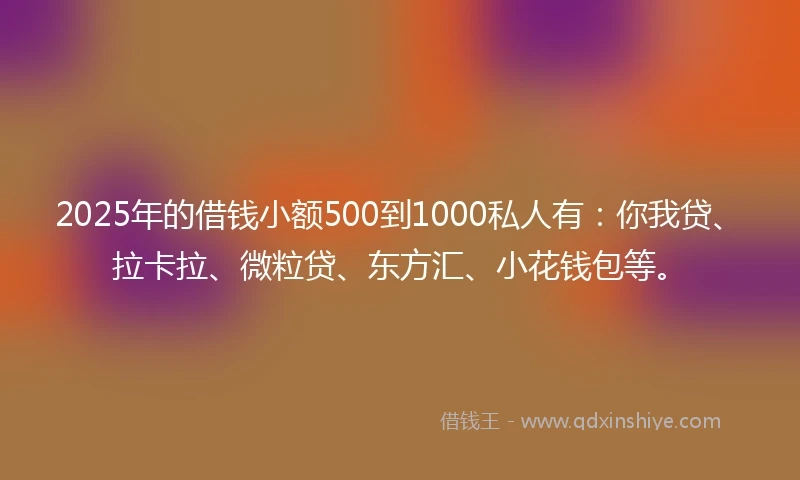 2025年的借钱小额500到1000私人有：你我贷、拉卡拉、微粒贷、东方汇、小花钱包等。