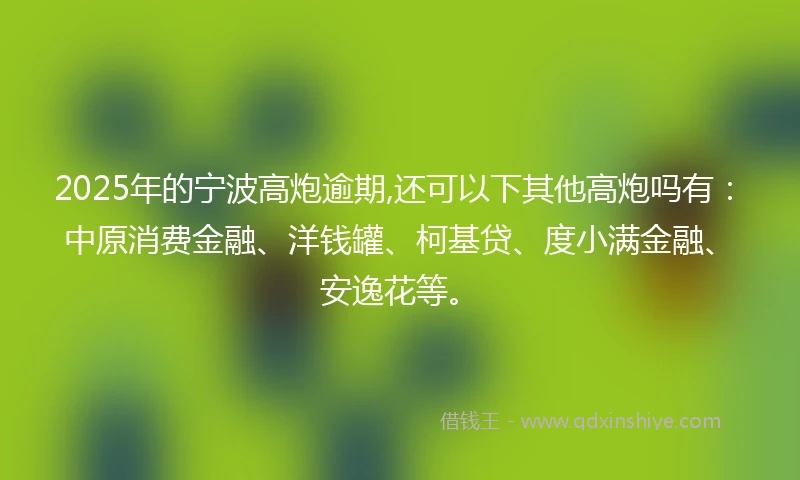 2025年的宁波高炮逾期,还可以下其他高炮吗有：中原消费金融、洋钱罐、柯基贷、度小满金融、安逸花等。