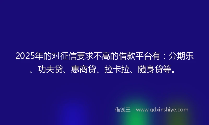 2025年的对征信要求不高的借款平台有：分期乐、功夫贷、惠商贷、拉卡拉、随身贷等。