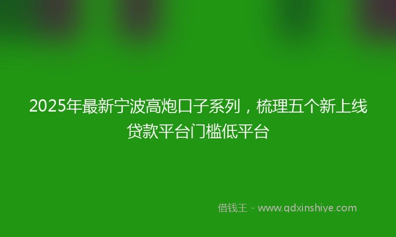 2025年最新宁波高炮口子系列，梳理五个新上线贷款平台门槛低平台